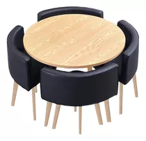 Set De Mesa Comedor Redonda Madera De 1 Mt Con 4 Sillones 