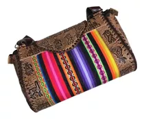 Cartera De Cuero Y Aguayo - Varios Colores