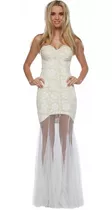 Beauty Gifts Vestido Armado Tazas Fiesta Graduacion Novia 15 Encaje Beige Tul Tubo Al Cuerpo Corte Sirena  Importado M