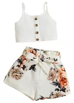  Conjunto De Tirantes Y Shorts Con Estampado Floral Niñas