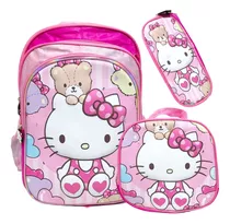 Mochila Escolar Hello Kitty Sanrio Lonchera Y Cartuchera 