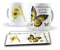 26 Artes Canecas - Alfabeto Floral Girassol Com Frase