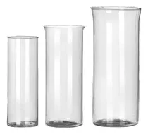 Vaso Tubo Vidro Vela Decorativo Cilindrico Arranjo Kit Trio Cor Transparente Liso