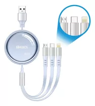 Cabo Turbo 3 Em 1 Para Micro-usb Type-c Lightning Retrátil