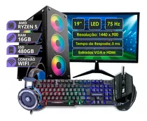 Pc Gamer Completo Amd Ryzen 5 16gb Ssd 480 Monitor 19