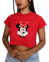 Cropped Minnie Mouse Mickey Disney Blusa Feminino Baby Look