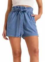 Short Mujer Jean Liviano Baggy Cintura Elastizada Bolsillos 