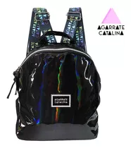 Mochila Mujer Urbana Agarrate Catalina Tiras Deportivas Color Negro Diseño De La Tela Charol