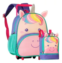 Kit Mochila De Rodinha Infantil Menina Unicornio Creche Pets