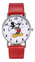 Reloj De Mickey Mouse Correa De Cuerina + Pulsera De Regalo