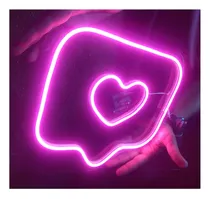 Painel Neon Led Like Curtir Coração Instagram Rosa 30 Cm