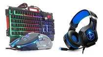 Kit Gamer Top Teclado Metal Rgb Mouse Fone Headphone Com Led