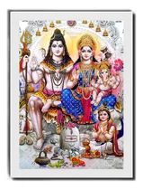 Quadro Deus Shiva Família Índia Moldura Branca Decoração