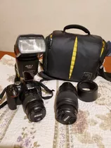 Camara Nikon D5300 + Lente 55-300 + Flash