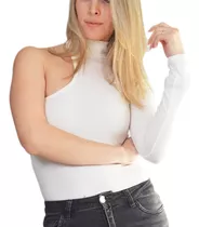 Body Dama Mujer Cuello Alto Polera Trendy Una Sola Manga 