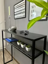 Mesa De Arrimo Minimalista Metalica De Fierro Doble Cubierta