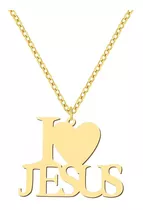 Collar I Love Jesús Religioso Plata Enchapada Oro 18k