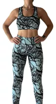 Conjunto Deportivo Lycra, Top + Calza Larga Chupín Tiro Alto