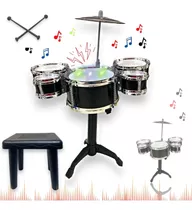 Mini Bateria Infantil Completa Menino Preto Com Som E Luz