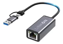 Adaptador Usb C+usb 3 A Rj45 2en1 Lan Ethernet Giga 1000mbps Linkon