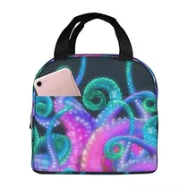 Neon Octopus Bolsa De Almuerzo Aislado Reutilizable V9czj