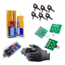 Combo Reparacion Celus Pegamento Pinzas Tester Guantes 12pcs