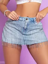 Short Saia Jeans Premium Cristais Pitbull Jeans Ref 66130