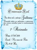 100 Convite Pergaminho Realeza Azul (menino)