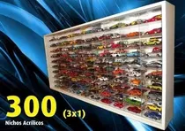 Expositor 300 Nichos Acrílico 3x1 Escala 1:64 Carrinhos Hot