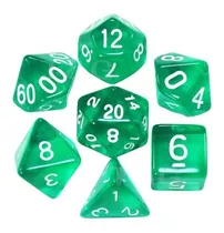 Dados Rpg Com Sete - Verde-escuro Translucido C/n° Branco