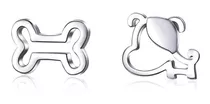 Aretes Perrito Plata S925  Perro Y Hueso Chapado En Platino