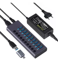 Hub Usb 3.0 10 Portas 5gbps Switch Individual Alumínio + Nf