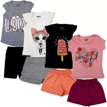 Kit 12 Roupa Infantil Feminina  Atacado 6 Blusas + 6 Bermuda