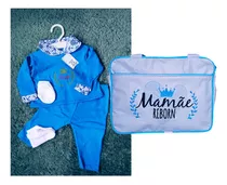 Bolsa Maternidade Bebe Reborn Azul Bordada + Pijama Pagão