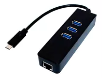 Kit 50 Uni Adp Usb 3.0 Hub Tipo C Rj45 Ethernet 3 Portas Usb