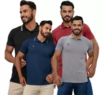 Kit 4 Camiseta Masculina Malha Algodão Polo Com Gola Lisa