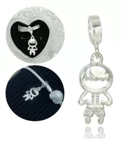 Berloque Charms Filho Menino Pedra Zirconia Cravejada Prata