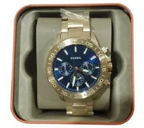 Reloj Fossil Original Dorado Con Esfera Azul Modelo Bq-2706 