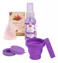 Angelcup® Copa Menstrual Cristal Gde, Vaso Y Gel  Bolsillo Cristal Grande, Vaso Lila Y Gel Bolsillo