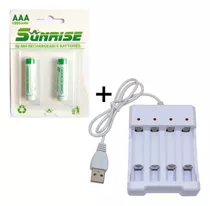 Cargador De Pilas Usb + 2 Baterías Recargable Aaa/aa Sunrise