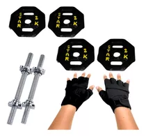 Barra Recta Discos Pesa Guantes+ Manubrio Cromado Pack 8kg