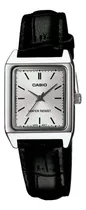 Reloj Casio Ltp-v007l-7e1udf Mujer 100% Original Correa Negro Bisel Plateado Fondo Plateado