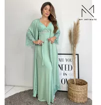 Kit De Robe E Camisola Longos De Amamentação Em Microfibra