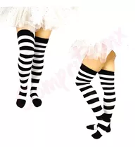 Media Calceta Over Knee Lolita Halloween Blanco/negro Colore