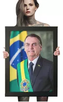 Quadro Poster Jair Bolsonaro Faixa Presidente Moldura 60x42