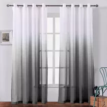 Faux Linen Ombre Sheer Curtains Voile Grommet Semi Shee...