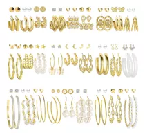 54 Pares Aretes Mujer Oro Pendientes Joyeria Largo Broquel