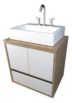 Vanitory Flotante Colgante Mueble Baño Para Bacha De Apoyar Color Del Mueble Olmo Finlandes Con Blanco Everest