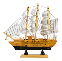 Miniatura Barco Navio Veleiro Madeira Base Preta19.5x4x20cm