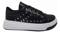 Zapatilla Mujer Sneaker Urbana Plataforma Tachas Dama Negras